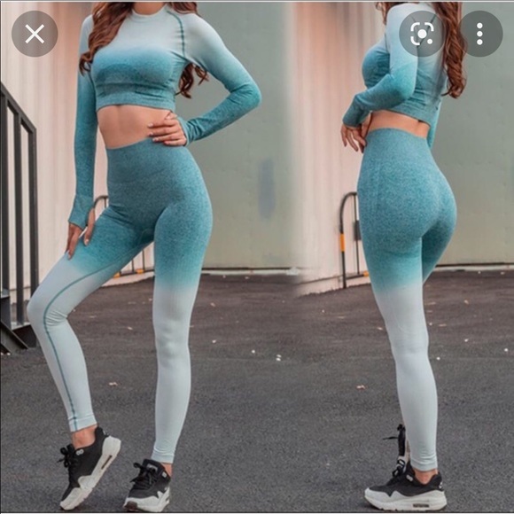 Gymshark seamless ombré leggings deep teal/ice blue S - Picture 2 of 8